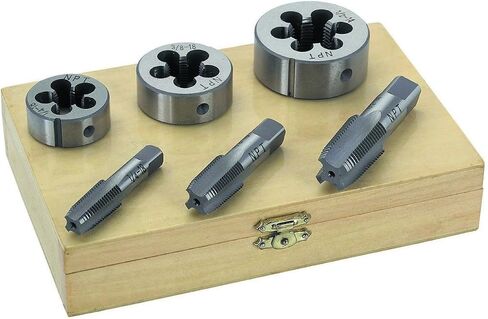 1 Set of 6 Piece Pipe Tap & Die - 1/4" 3/8" 1/2" STEEL TAP & DIE TOOL THREADER THREAD KIT PIPE THREADING in Saudi Arabia