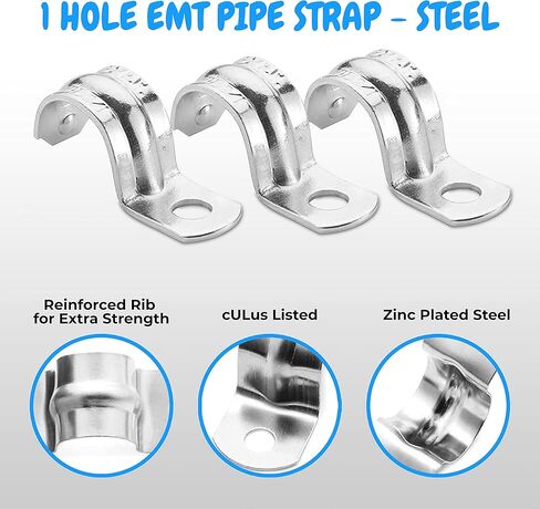 OhLectric 1 Hole 3/4 Inch EMT Pipe Strap | Reinforced Rib, Hole for Extra Strength | Snap-On Installation | Zinc-Plated Steel Pipe Clamp to Secure EMT Conduit | Pack Of 100; OL-42964 in Kuwait