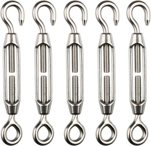 شداد سلك وصلة ربط من الفولاذ المقاوم للصدأ من H&S لأسلاك الكابلات - 5 قطع - مجموعة شد كابل حبل العين شديدة التحمل لضبط الطول - خطاف وأسلاك من الفولاذ المقاوم للصدأ M4 in Kuwait