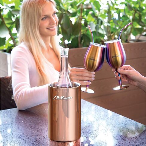 Premium Iceless Wine Chiller Bucket – Champagne Bucket - Insulated Double Walled to Keep 750ml White Wine Bottles Colder for Longer Wine Bottle Cooler bucket Champagne Chiller (Stainless Steel) in Saudi Arabia