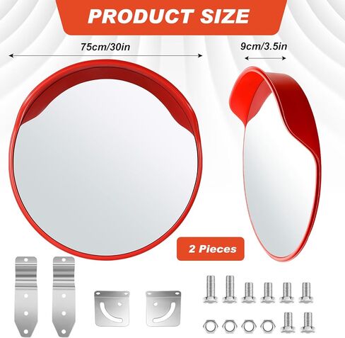 2 Pcs 30" Safety Convex Mirror Traffic Mirror Outdoor Indoor Driveway Street Corner Mirror Security Blind Spot Mirror for Road Garage Parking Lot Warehouse, Tear off The Protective Film Before Use in Saudi Arabia