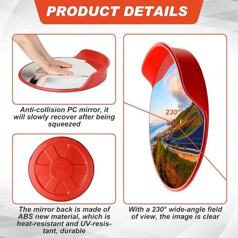 2 Pcs 30" Safety Convex Mirror Traffic Mirror Outdoor Indoor Driveway Street Corner Mirror Security Blind Spot Mirror for Road Garage Parking Lot Warehouse, Tear off The Protective Film Before Use in Saudi Arabia