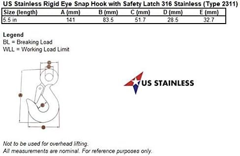 خطاف تثبيت من الفولاذ المقاوم للصدأ 316 من الفولاذ المقاوم للصدأ الأمريكي مع مزلاج أمان 5 1/2 بوصة من الدرجة البحرية in Saudi Arabia