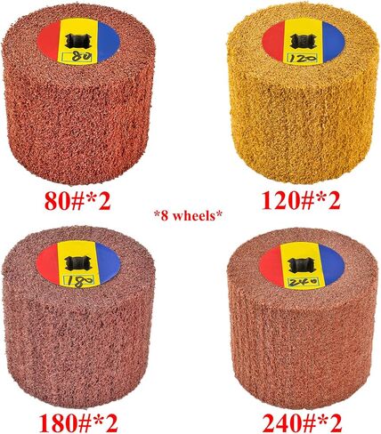 مجموعة من 8 قطع من العجلات غير المنسوجة لرسم الأسلاك الكاشطة للمعالجة السطحية للمنتجات المعدنية، 120 × 100 مم، الحصباء: 80 * 2، 120 * 2، 180 * 2، 240 * 2 in Kuwait