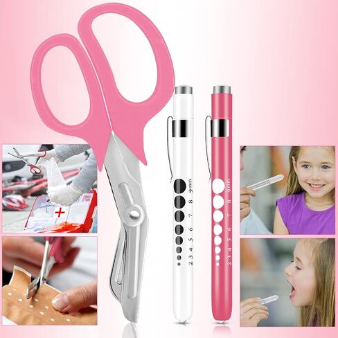 قلم ضوء ومقص ضمادة 3 عبوات، قلم LED للتلميذ قابل لإعادة الاستخدام، مقص طبي للصدمات 7 ½ بوصة للممرضات والأطباء وEMT وEMS والإسعافات الأولية المنزلية، خالية من البطاريات in Kuwait