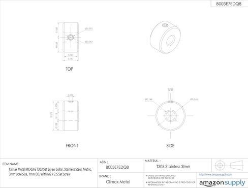 Climax Metals MC-03-S T303 Stainless Steel Set Screw Collar, Metric, 3mm Bore Size, 7mm Outside Diameter, M2 x 2.5mm Set Screw in Saudi Arabia