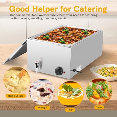 جهاز تسخين الطعام التجاري من فولجوتونيت، 600 وات 19 كيو تي، سخان طعام بالحجم الكامل، سطح طاولة بخار كهربائي احترافي باين ماري مع درجة حرارة قابلة للتعديل وغطاء للحفلات والمطاعم وتقديم الطعام in Kuwait