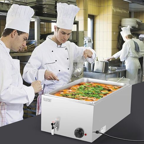 جهاز تسخين الطعام التجاري من فولجوتونيت، 600 وات 19 كيو تي، سخان طعام بالحجم الكامل، سطح طاولة بخار كهربائي احترافي باين ماري مع درجة حرارة قابلة للتعديل وغطاء للحفلات والمطاعم وتقديم الطعام in Kuwait