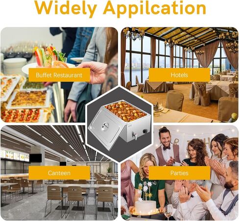 جهاز تسخين الطعام التجاري من فولجوتونيت، 600 وات 19 كيو تي، سخان طعام بالحجم الكامل، سطح طاولة بخار كهربائي احترافي باين ماري مع درجة حرارة قابلة للتعديل وغطاء للحفلات والمطاعم وتقديم الطعام in Kuwait