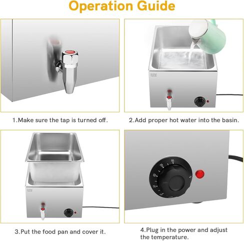 جهاز تسخين الطعام التجاري من فولجوتونيت، 600 وات 19 كيو تي، سخان طعام بالحجم الكامل، سطح طاولة بخار كهربائي احترافي باين ماري مع درجة حرارة قابلة للتعديل وغطاء للحفلات والمطاعم وتقديم الطعام in Kuwait