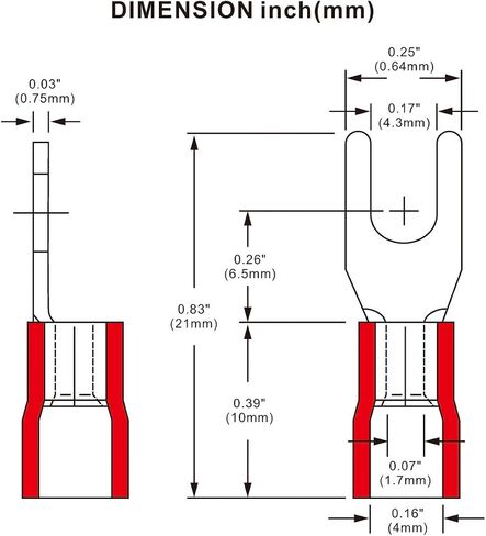 Baomain الأحمر معزول شوكة سلك موصل الكهربائية تجعيد محطة 16-22AWG #8 الولايات المتحدة الأمريكية المسمار 100 حزمة in Saudi Arabia