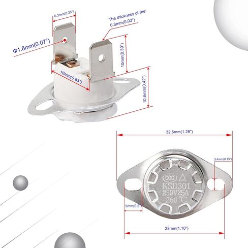 Aopin مفتاح التحكم الحراري KSD301 مغلق عادة NC 90 درجة 250 فولت تيار عال 25A ترموستات درجة الحرارة التبديل 2 قطعة in Kuwait