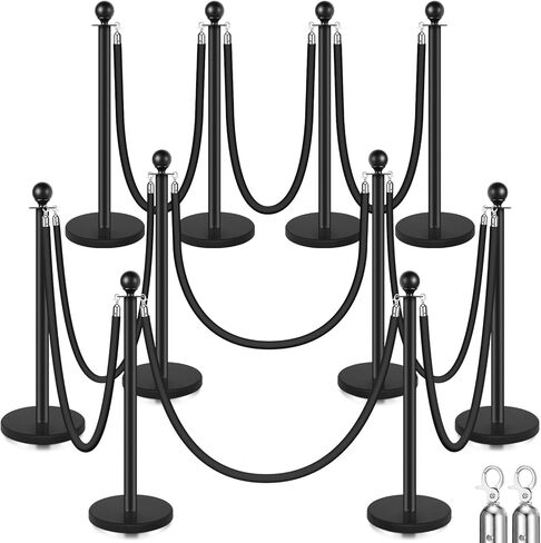 Geetery 12 جهاز كمبيوتر شخصى الفولاذ المقاوم للصدأ عمود آخر قائمة الانتظار 6 أقدام حبال السجاد الأحمر والأعمدة 38 بوصة حواجز التحكم في الحشود حقن الرمال قاعدة جوفاء وحبل مجموعة لمستلزمات الحفلات الداخلية والخارجية، أسود in Kuwait