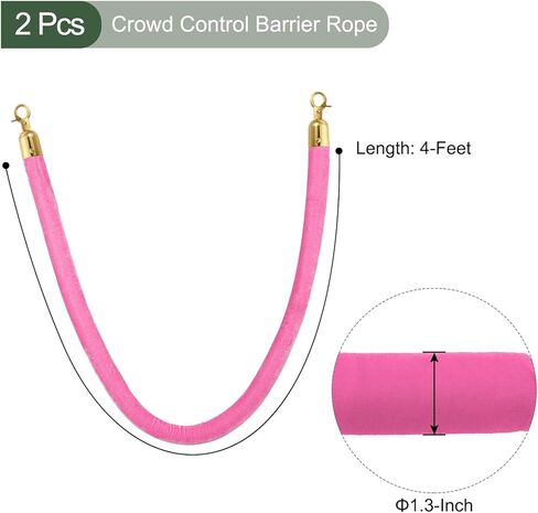 YOKIVE 2 Pcs Pink Velvet Stanchion Rope Crowd Control Barrier Rope, Manage The Crowd, Great for Hotels, Theaters, Ticket Offices (Golden, 4 Feet) in Kuwait
