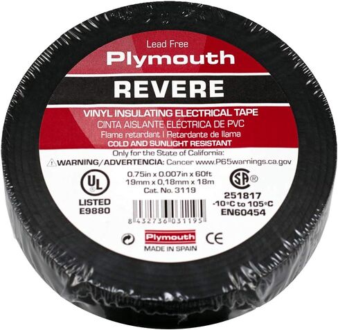 إن تي إي للإلكترونيات، Inc. شريط كهربائي من الفينيل للأغراض العامة 14-3119 من Plymouth Brand، أسود .75 بوصة × 60 بوصة 7 مل 500 فولت in Kuwait
