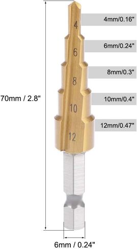 uxcell Step Drill Bit HSS 4241 4mm to 12mm 5 Sizes Titanium Coated Straight Flutes Hex Shank for Metal Wood Plastic in Saudi Arabia