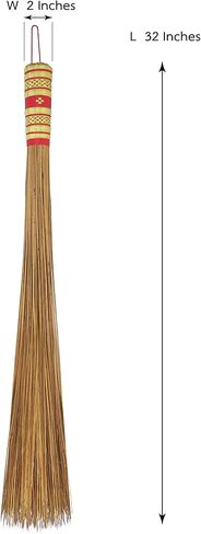 1 Piece of 32 inch Multi-Surface Sturdy Outdoor Authentic Coconut Leaf Broom Asian Heavy Duty Broom Thai Natural Coconut Leaf Broom (Country Rustic) in Kuwait