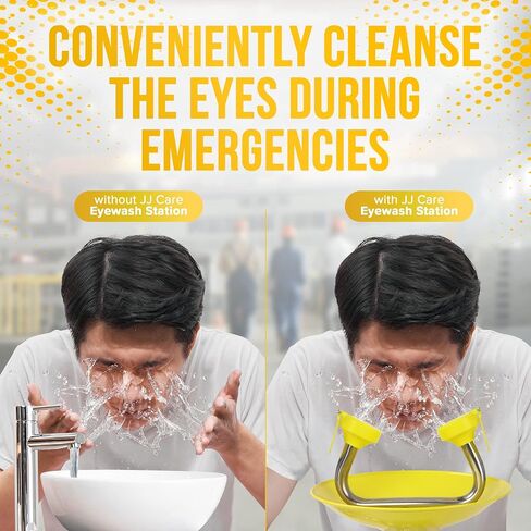 JJ CARE Eye Wash Station - Yellow Eyewash Stations - Stainless Steel Eye Wash Units - Dual Spray Heads Eye Wash Irrigation - Emergency Eye Wash Station - Eye Wash Mount - Safety Eye Wash Kit in Saudi Arabia