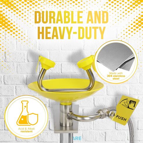 JJ CARE Eye Wash Station - Yellow Eyewash Stations - Stainless Steel Eye Wash Units - Dual Spray Heads Eye Wash Irrigation - Emergency Eye Wash Station - Eye Wash Mount - Safety Eye Wash Kit in Saudi Arabia
