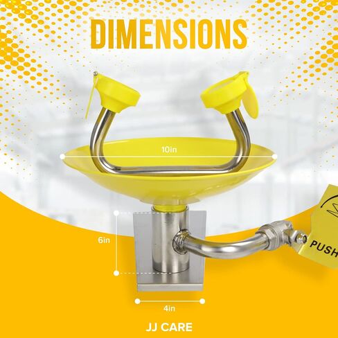 JJ CARE Eye Wash Station - Yellow Eyewash Stations - Stainless Steel Eye Wash Units - Dual Spray Heads Eye Wash Irrigation - Emergency Eye Wash Station - Eye Wash Mount - Safety Eye Wash Kit in Saudi Arabia