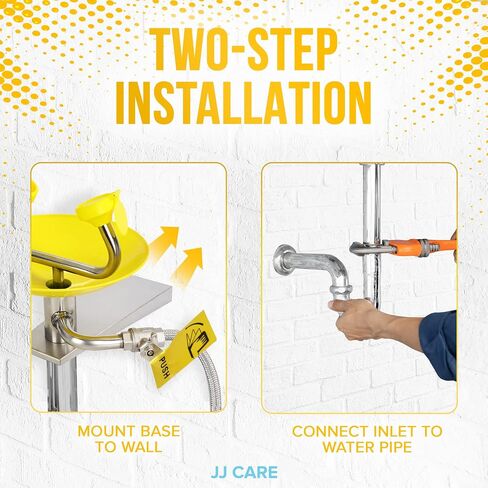 JJ CARE Eye Wash Station - Yellow Eyewash Stations - Stainless Steel Eye Wash Units - Dual Spray Heads Eye Wash Irrigation - Emergency Eye Wash Station - Eye Wash Mount - Safety Eye Wash Kit in Saudi Arabia
