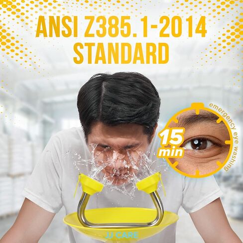 JJ CARE Eye Wash Station - Yellow Eyewash Stations - Stainless Steel Eye Wash Units - Dual Spray Heads Eye Wash Irrigation - Emergency Eye Wash Station - Eye Wash Mount - Safety Eye Wash Kit in Saudi Arabia