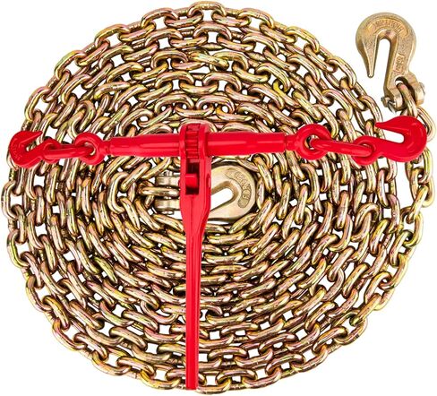 مجموعة سلسلة ومجلدات 5/16 انش - 3/8 انش، سلسلة ربط شديدة التحمل، 5000 باوند، مجموعة ربط سلسلة 5/16 انش × 20 قدم مع خطافات G70 in Kuwait