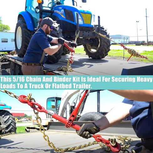 مجموعة سلسلة ومجلدات 5/16 انش - 3/8 انش، سلسلة ربط شديدة التحمل، 5000 باوند، مجموعة ربط سلسلة 5/16 انش × 20 قدم مع خطافات G70 in Kuwait