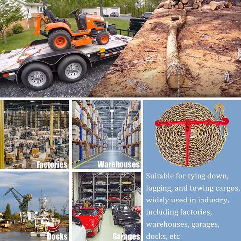 مجموعة سلسلة ومجلدات 5/16 انش - 3/8 انش، سلسلة ربط شديدة التحمل، 5000 باوند، مجموعة ربط سلسلة 5/16 انش × 20 قدم مع خطافات G70 in Kuwait