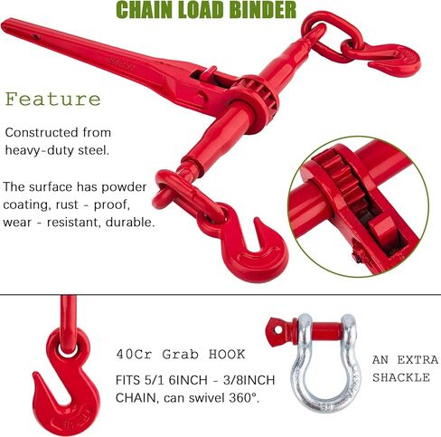 مجموعة سلسلة ومجلدات 5/16 انش - 3/8 انش، سلسلة ربط شديدة التحمل، 5000 باوند، مجموعة ربط سلسلة 5/16 انش × 20 قدم مع خطافات G70 in Kuwait