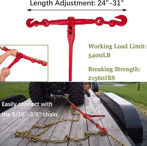 مجموعة سلسلة ومجلدات 5/16 انش - 3/8 انش، سلسلة ربط شديدة التحمل، 5000 باوند، مجموعة ربط سلسلة 5/16 انش × 20 قدم مع خطافات G70 in Kuwait