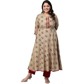 Yash Gallery Women's Cotton Blend Printed Anarkali Kurta in Saudi Arabia