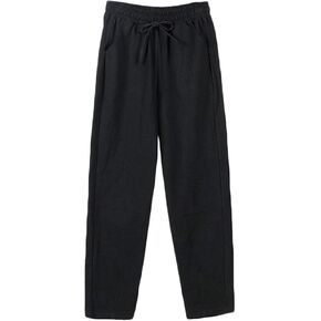 Andongnywell Womens Casual Cotton Linen Straight Leg Pants Loose Drawstring Elastic Waist Harem Pant with Pockets in Saudi Arabia