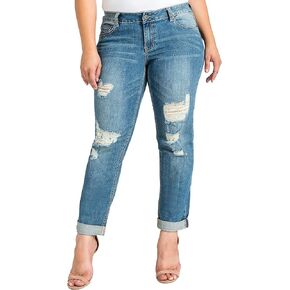 Standards & Practices Plus Size Women's Stretch Whisker Boyfriend Premium Jeans in Kuwait