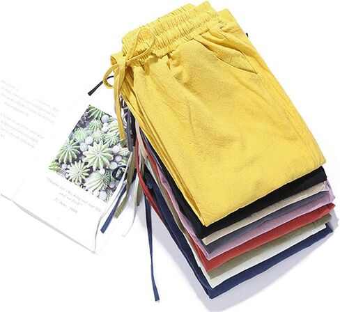 Andongnywell Womens Casual Cotton Linen Straight Leg Pants Loose Drawstring Elastic Waist Harem Pant with Pockets in Saudi Arabia