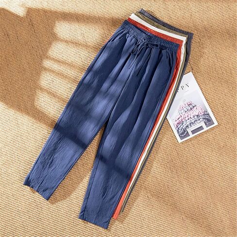 Andongnywell Womens Casual Cotton Linen Straight Leg Pants Loose Drawstring Elastic Waist Harem Pant with Pockets in Saudi Arabia