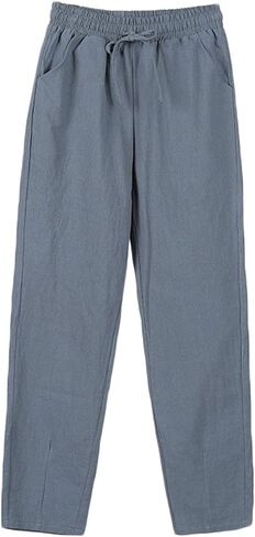 Andongnywell Womens Casual Cotton Linen Straight Leg Pants Loose Drawstring Elastic Waist Harem Pant with Pockets in Saudi Arabia