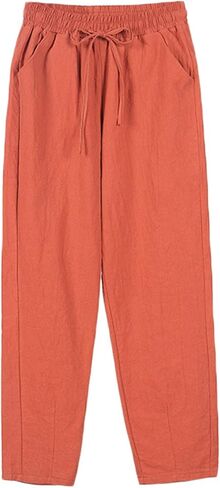 Andongnywell Womens Casual Cotton Linen Straight Leg Pants Loose Drawstring Elastic Waist Harem Pant with Pockets in Saudi Arabia