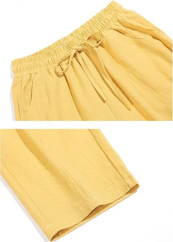 Andongnywell Womens Casual Cotton Linen Straight Leg Pants Loose Drawstring Elastic Waist Harem Pant with Pockets in Saudi Arabia
