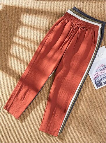 Andongnywell Womens Casual Cotton Linen Straight Leg Pants Loose Drawstring Elastic Waist Harem Pant with Pockets in Saudi Arabia