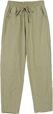 Andongnywell Womens Casual Cotton Linen Straight Leg Pants Loose Drawstring Elastic Waist Harem Pant with Pockets in Saudi Arabia