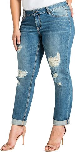 Standards & Practices Plus Size Women's Stretch Whisker Boyfriend Premium Jeans in Kuwait
