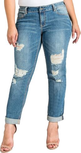 Standards & Practices Plus Size Women's Stretch Whisker Boyfriend Premium Jeans in Kuwait