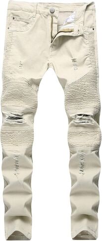 Andongnywell Men's Ripped Slim Straight Fit Biker Jeans Skinny Fit Distressed Denim Pants with Zipper Trousers in Saudi Arabia