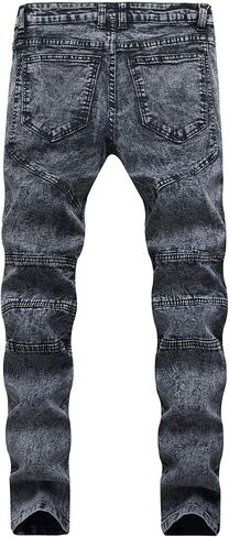 Andongnywell Men's Ripped Slim Straight Fit Biker Jeans Skinny Fit Distressed Denim Pants with Zipper Trousers in Saudi Arabia