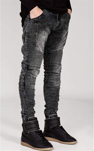 Andongnywell Men's Ripped Slim Straight Fit Biker Jeans Skinny Fit Distressed Denim Pants with Zipper Trousers in Saudi Arabia