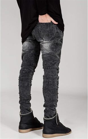Andongnywell Men's Ripped Slim Straight Fit Biker Jeans Skinny Fit Distressed Denim Pants with Zipper Trousers in Saudi Arabia