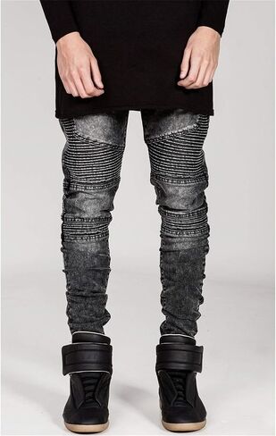 Andongnywell Men's Ripped Slim Straight Fit Biker Jeans Skinny Fit Distressed Denim Pants with Zipper Trousers in Saudi Arabia