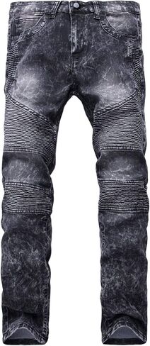 Andongnywell Men's Ripped Slim Straight Fit Biker Jeans Skinny Fit Distressed Denim Pants with Zipper Trousers in Saudi Arabia