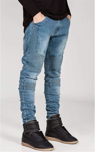 Andongnywell Men's Ripped Slim Straight Fit Biker Jeans Skinny Fit Distressed Denim Pants with Zipper Trousers in Saudi Arabia